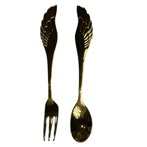 Angel Wings Children's Fork & Spoon Cutlery Gift Set Stainless Steel Gold Plated